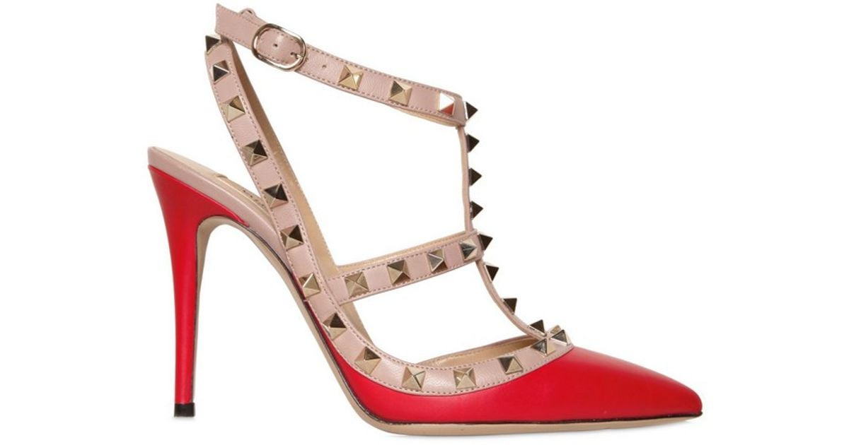 Valentino 100mm Rockstud Calfskin Leather Pumps in Red | Lyst