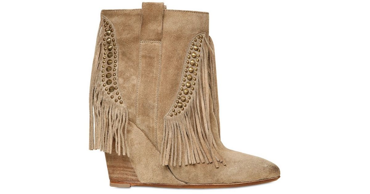 brown wedge booties with fringe