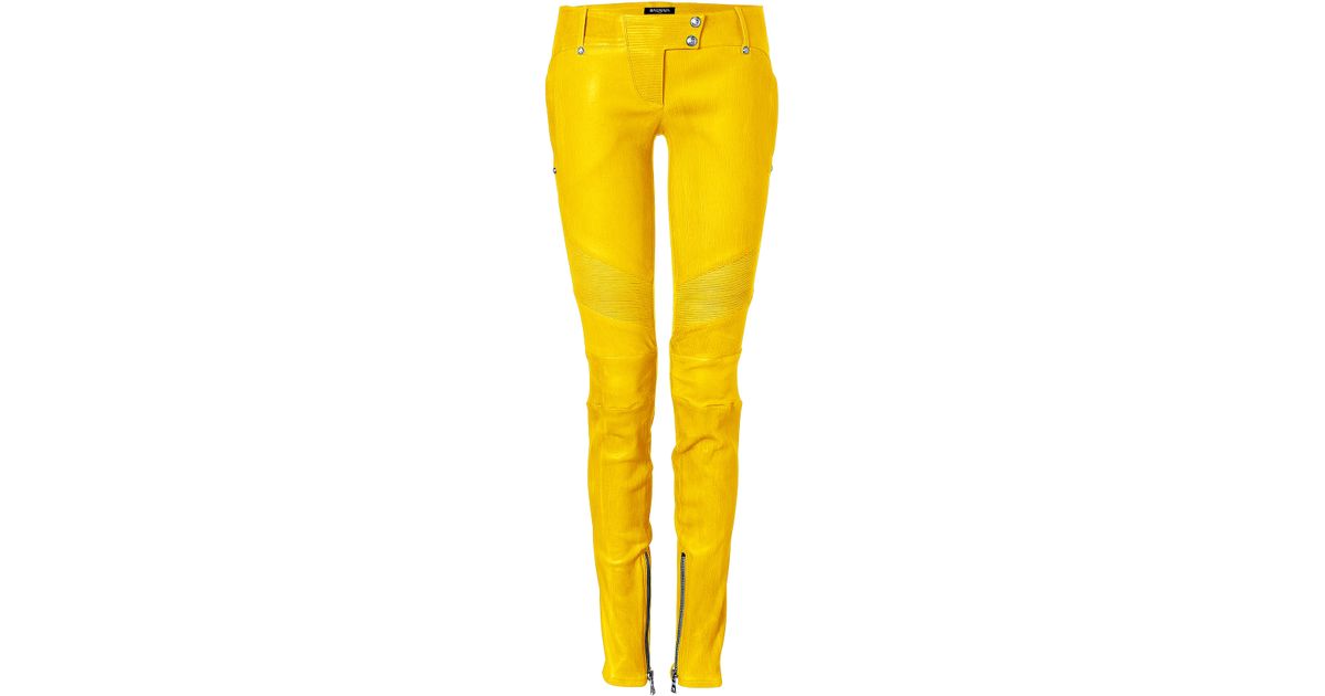 yellow leather pants womens