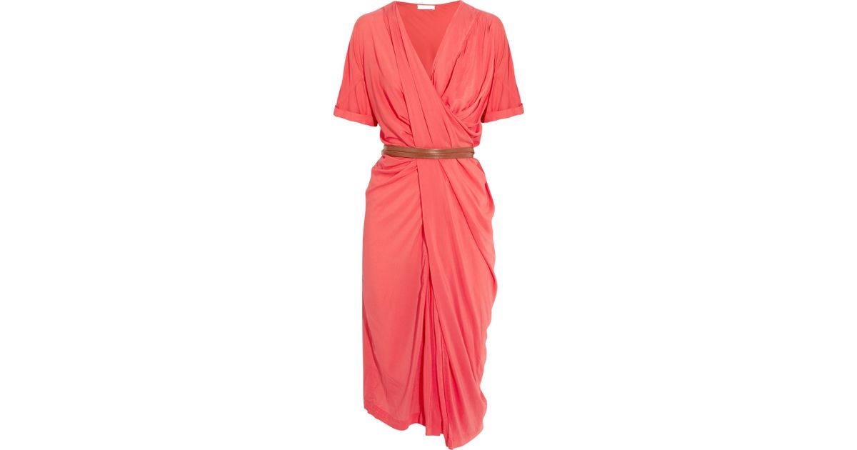 Donna karan new york Draped Stretchcrepe Midi Dress in Pink (coral) | Lyst