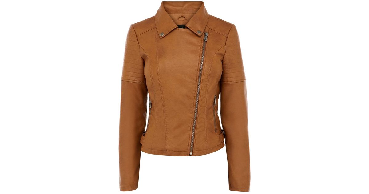 Lyst Oasis Becky Buckle Faux Leather Biker Jacket In Brown