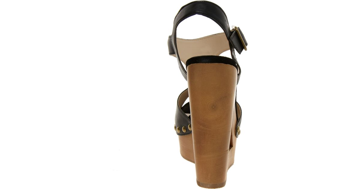 Lyst Aldo Baraby Cut Out T Bar Wedge Sandals In Black