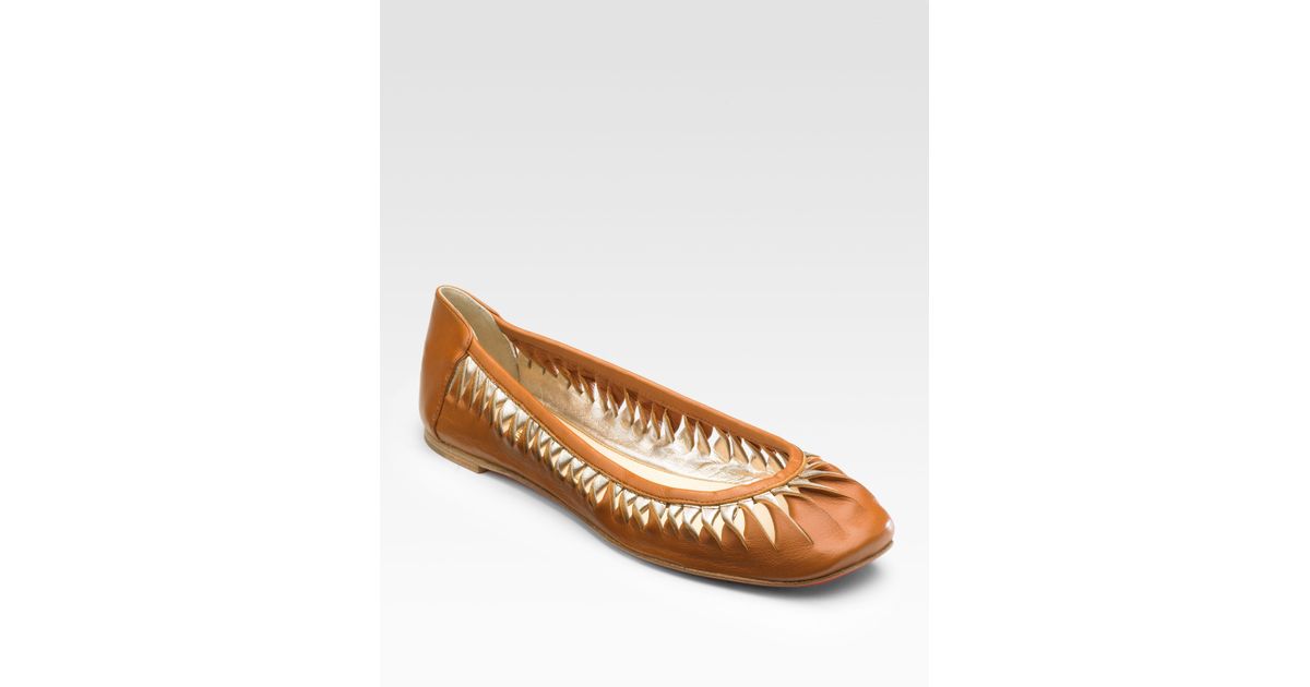 Christian louboutin Gazelle Squaretoe Leather Flats in Brown ...