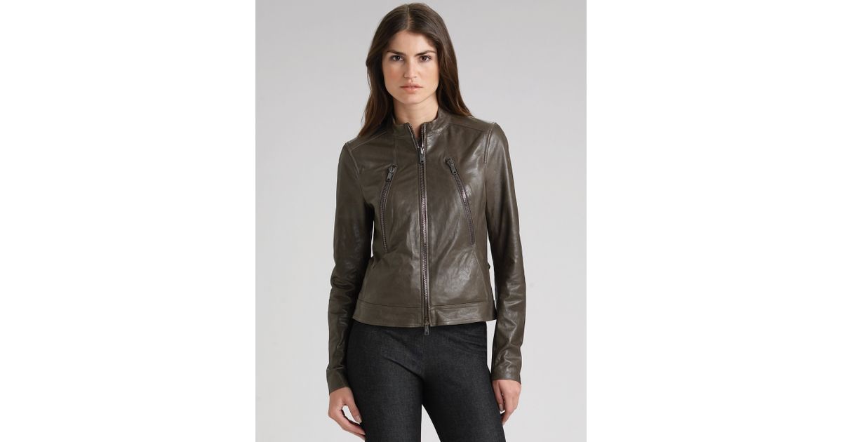 Lyst Vince Motocross Leather Jacket In Green