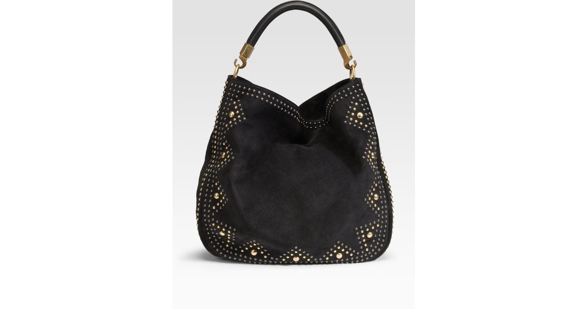 Saint laurent Roady Studded Suede Hobo in Black | Lyst  