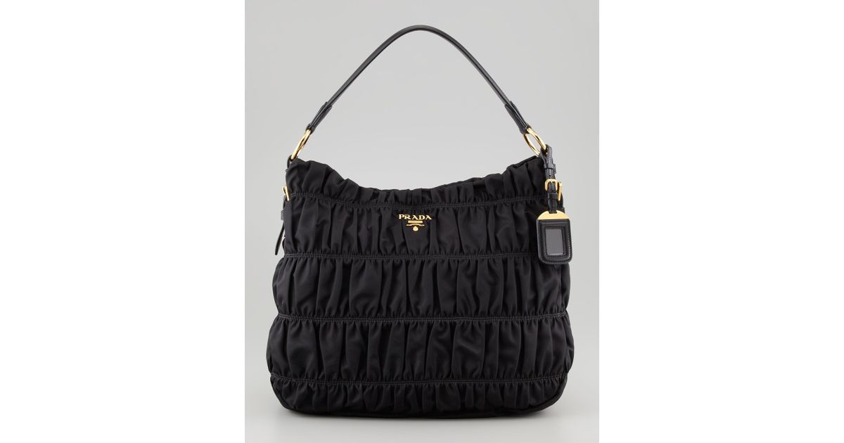 Prada Nylon Gaufre Large Hobo Bag in Black | Lyst
