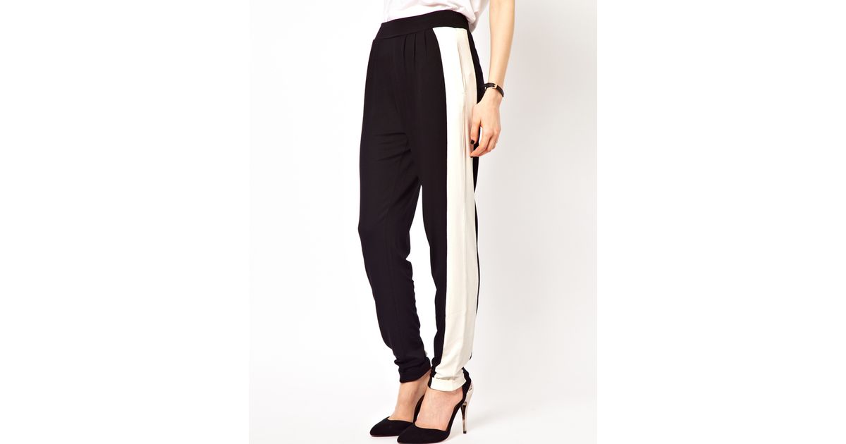 Asos collection Peg Trousers with Side Stripe in Black | Lyst