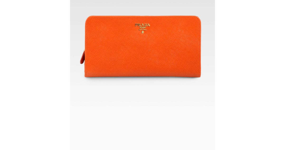 Prada Saffiano Double Snap Travel Wallet in Orange (papaya) | Lyst