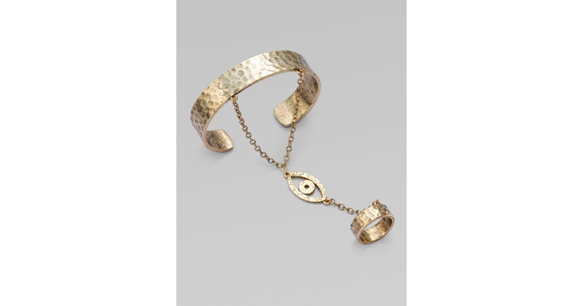 Lyst Low Luv By Erin Won Evil Eye Bracelet With Attached Ring Lyst Low Luv By Erin Won Evil Eye Bracelet With Attached Ring In Metallic