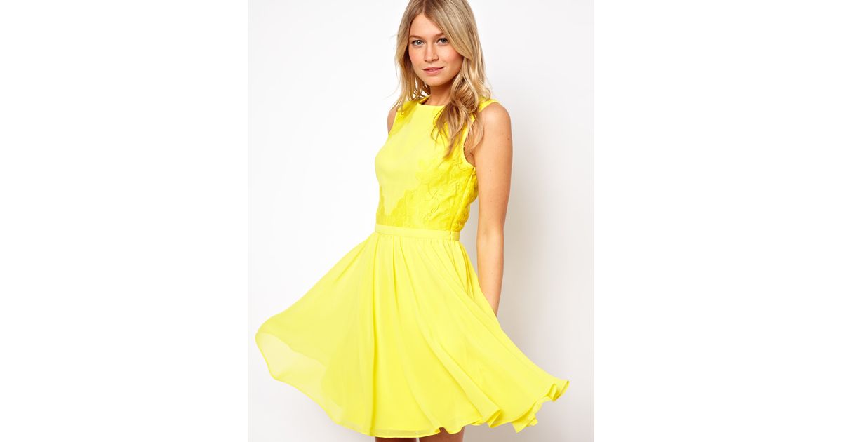 Lyst Ted Baker Dress With Lace Detail In Yellow
