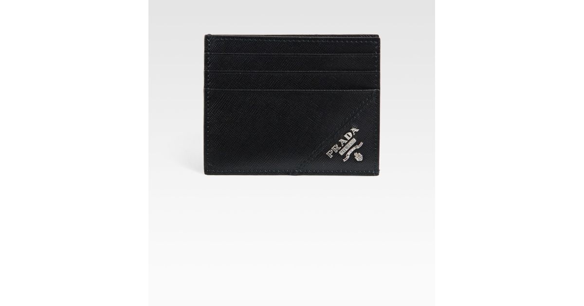 Prada Saffiano Leather Credit Card Case in Black | Lyst  