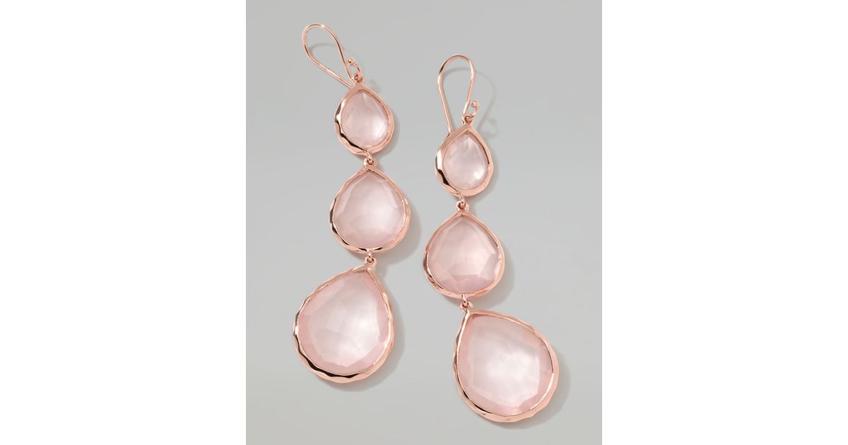 Lyst Ippolita Rose Rock Candy Triple Drop Earrings Quartz In Pink