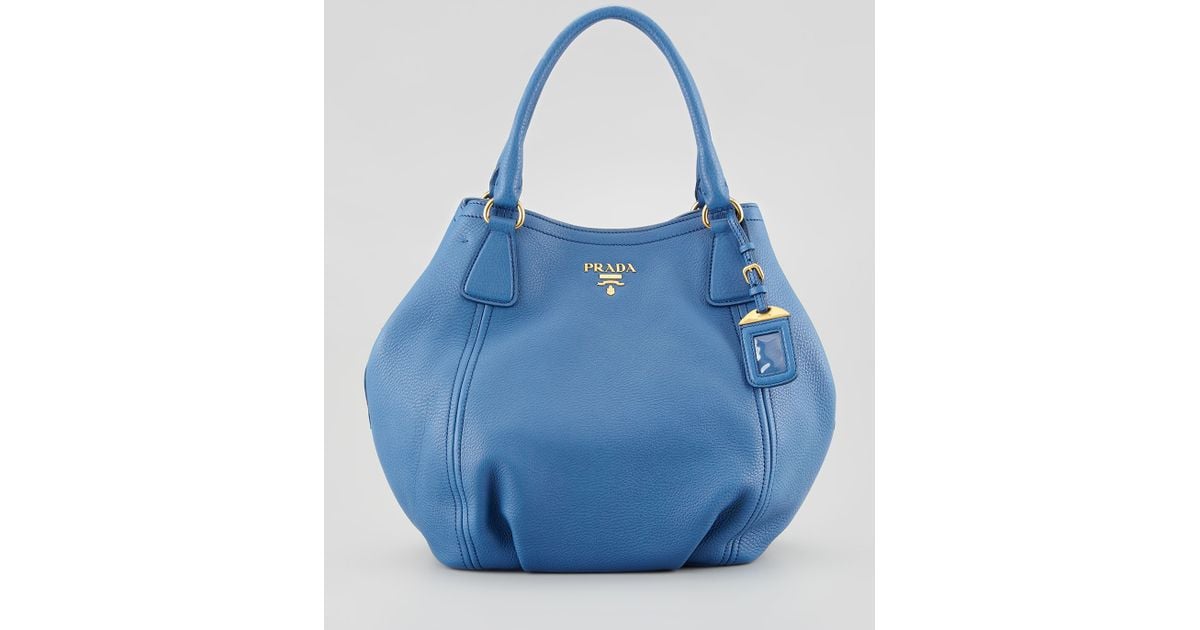 Prada Daino Medium Shoulder Tote Bag in Blue | Lyst  