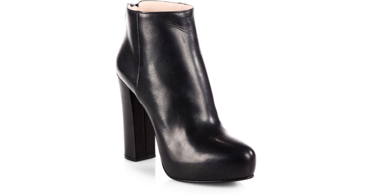 Lyst - Prada Leather Platform Ankle Boots in Black
