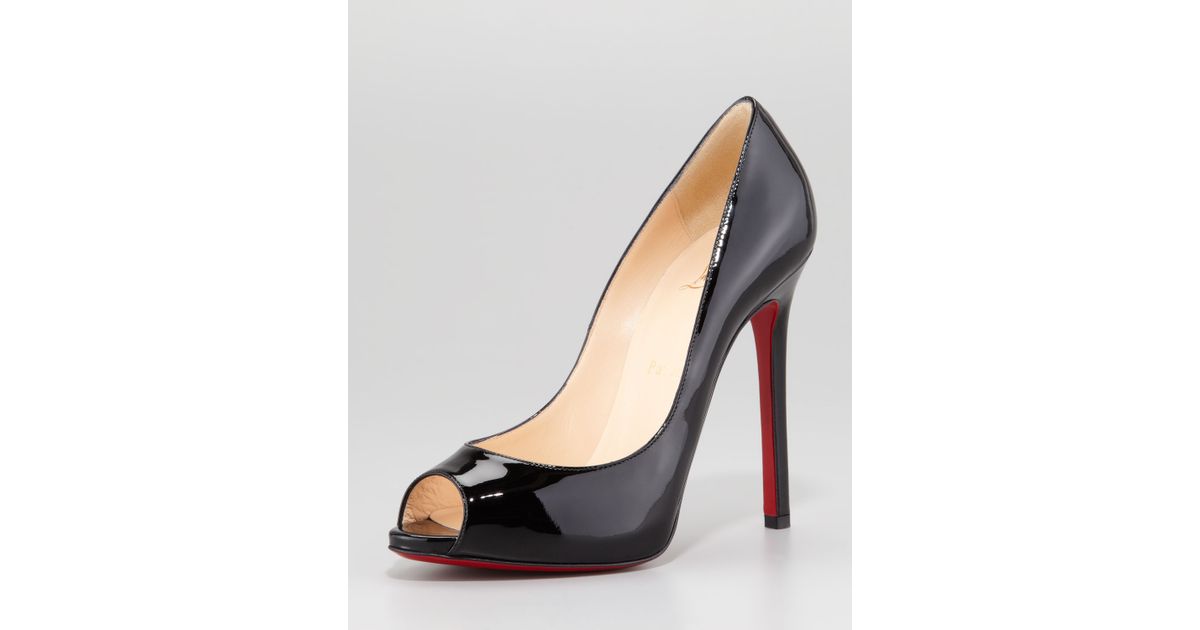 black spiked christian louboutin heels - Christian louboutin Flo Patent Leather Red Sole Peeptoe Pump in ...