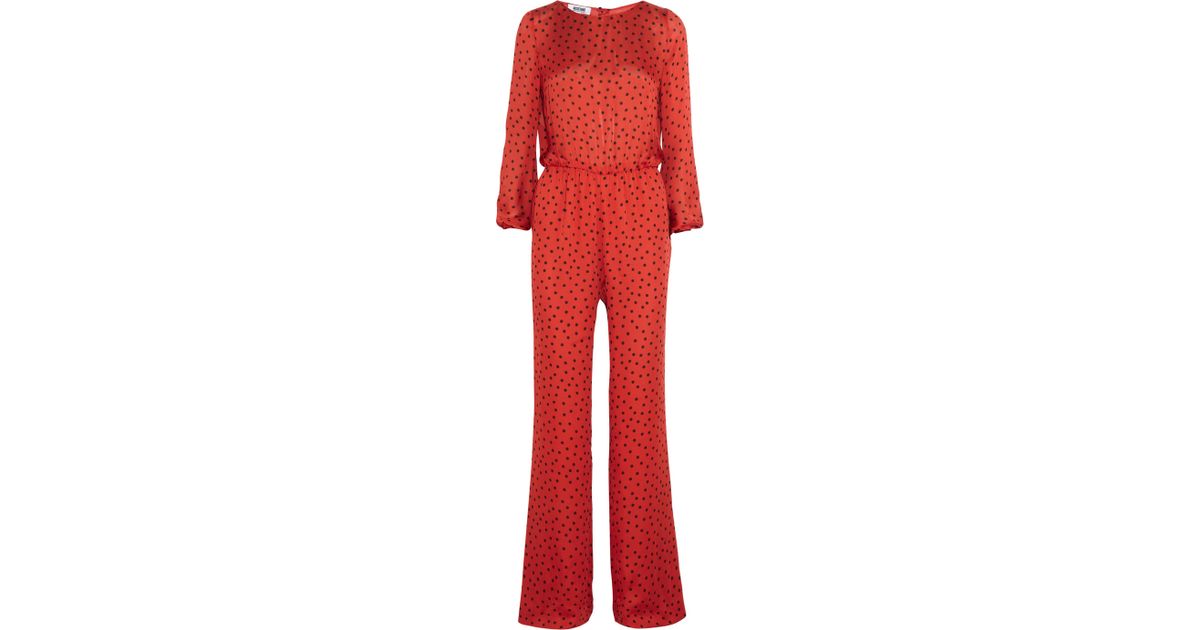 Boutique moschino Polka-dot Print Silk Jumpsuit in Red | Lyst