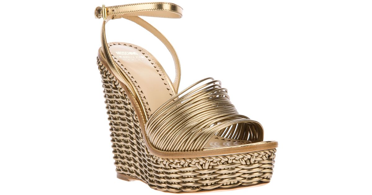Lyst - Boutique Moschino Woven Wedge Sandal in Metallic