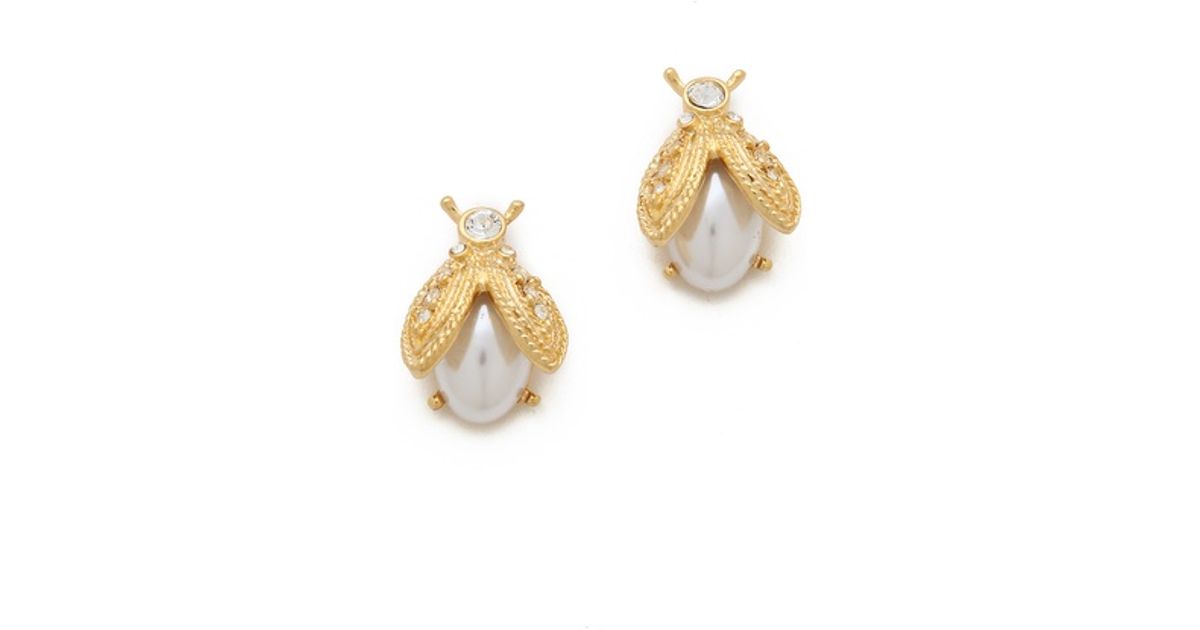 Lyst Kenneth Jay Lane Pearl Bee Earrings In Metallic