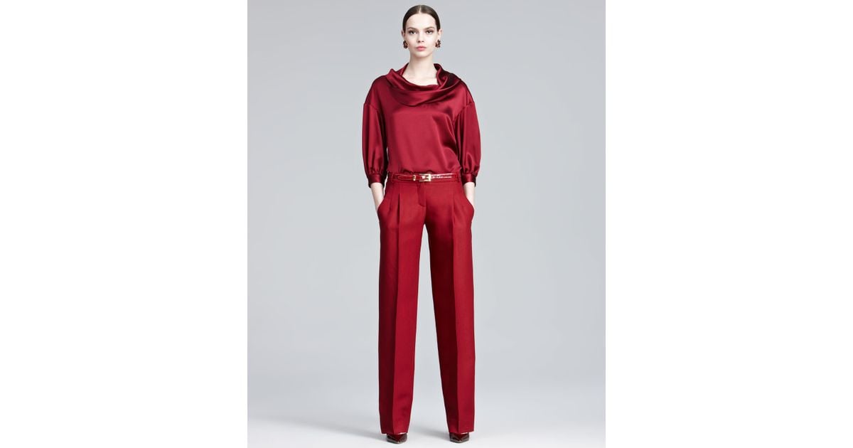 oscar de la renta pleated flare trousers