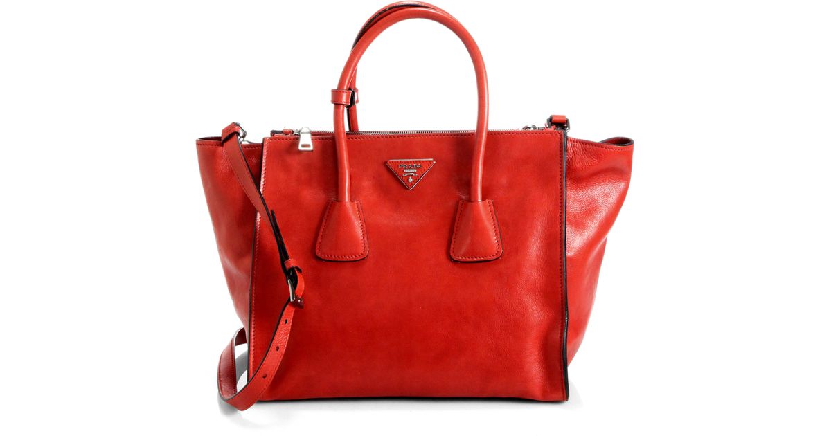 Prada Glace Calf Twin Pocket Tote in Red (FUOCO-RED) | Lyst