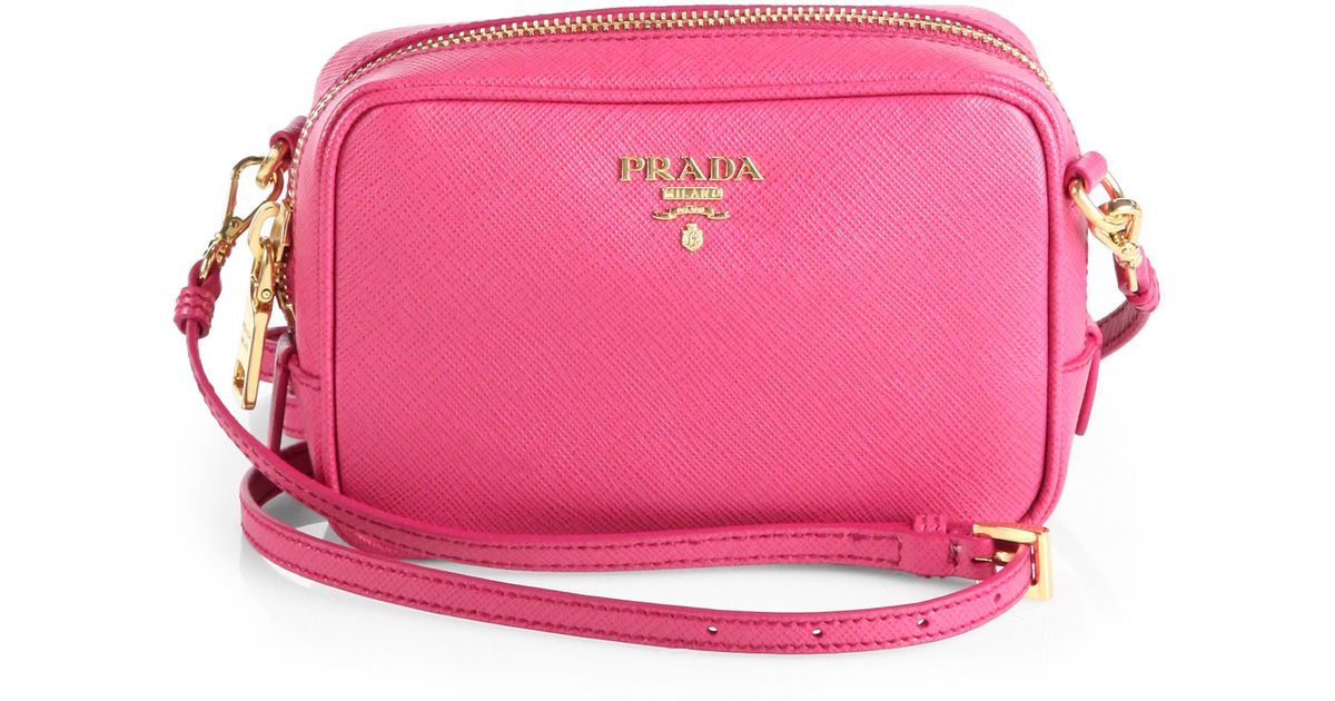 Prada Saffiano Leather Camera Bag in Pink (PEONIA-PINK) | Lyst