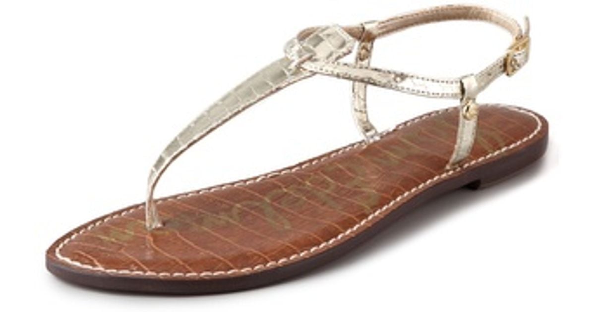 Lyst Sam Edelman Gigi T Strap Flat Sandales in Metallic Lyst Sam Edelman Gigi T Strap in Flat Sandales in Strap Metallic 081474