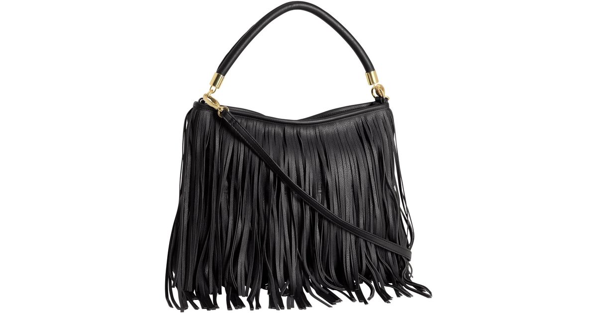 Lyst H M Fringed Faux Leather Shoulder Bag In Black