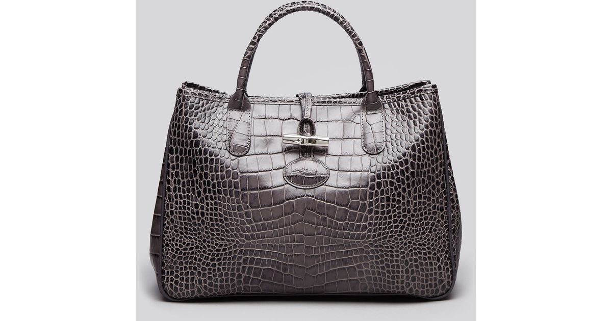 Lyst Longchamp Shoulder Bag Roseau Croc Embossed In Gray
