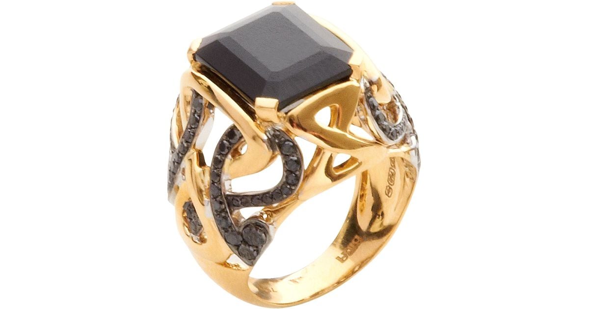 Biba Gold And Black Diamond Spinel Stone Ring in Black | Lyst