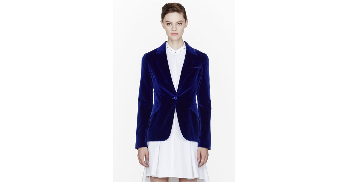 Lyst Alexander Mcqueen Royal Blue Velvet Peplum Blazer in Blue