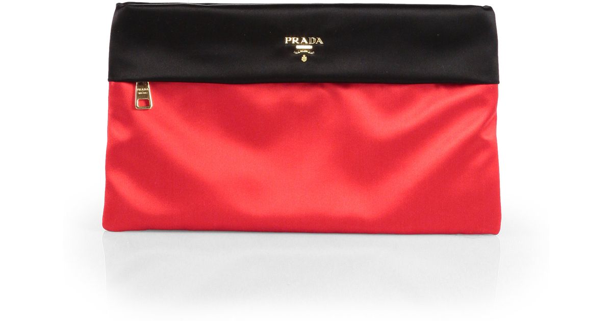 prada multicolor - Prada Raso Bicolor Satin Box Clutch in Red (RED BLACK) | Lyst
