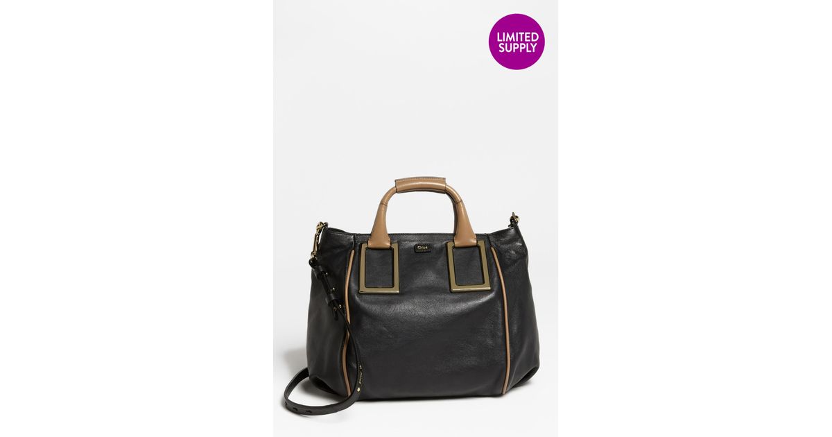 Chlo Ethel Medium Leather Tote in Black | Lyst  