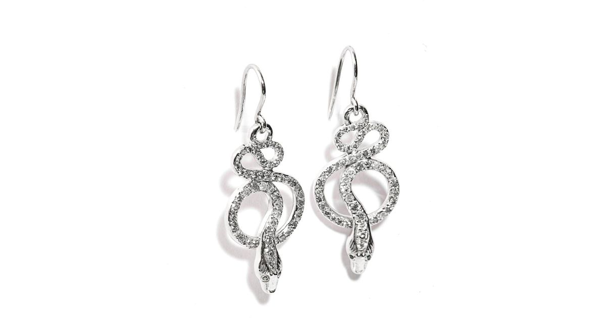 Lyst Ileana Makri Grey Diamond Gold Snake Tree Earrings In Gray