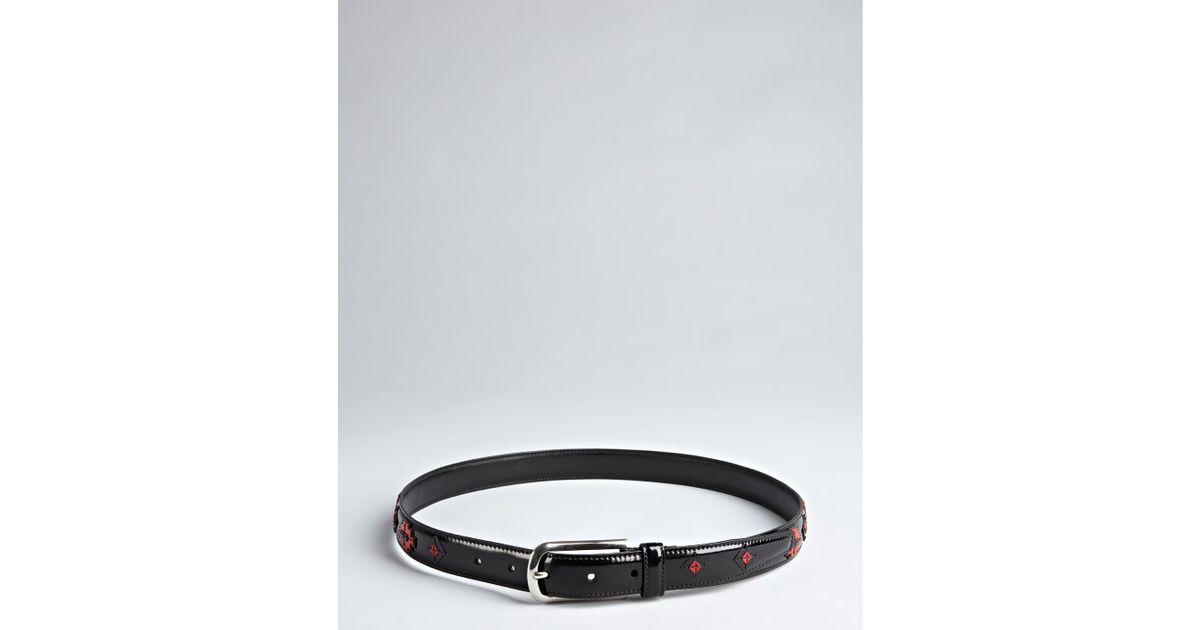 Prada Black and Red Aztec Motif Patent Leather Belt in Black for ...  
