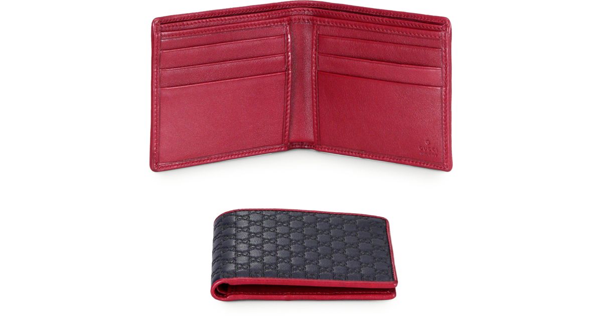 Gucci Micro Guccissima Leather Bi Fold Wallet in Red for Men | Lyst