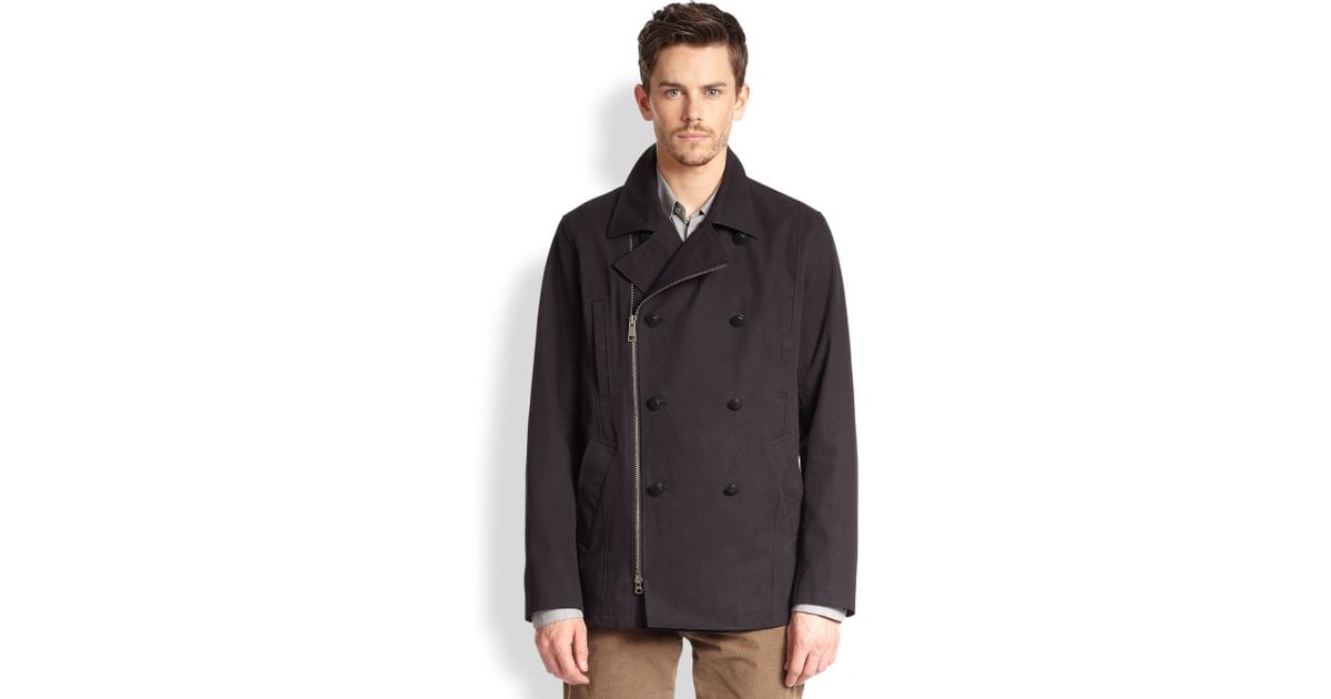 Mens Long Pea Coat Jackets Tradingbasis Yellow Stripe Print Front Zipper Lamb Wool Coat Loading