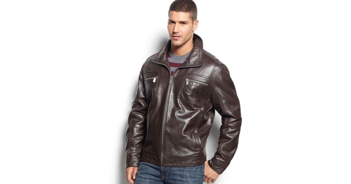 Lyst Michael Kors Open Bottom Leather Jacket In Brown For Men