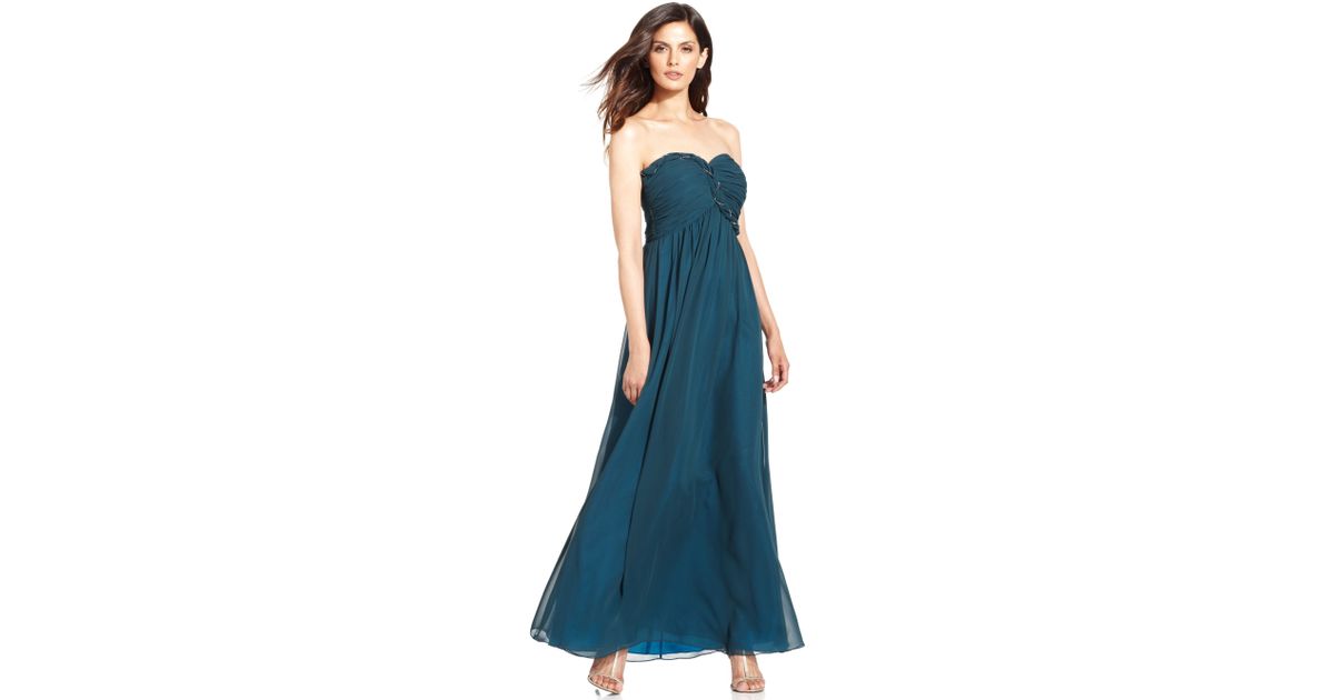 Lyst - Calvin Klein Strapless Pleated Empirewaist Gown in Blue