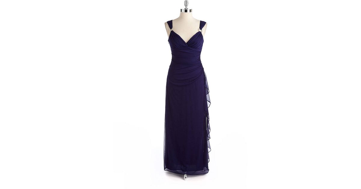 betsy and adam embellished chiffon illusion gown