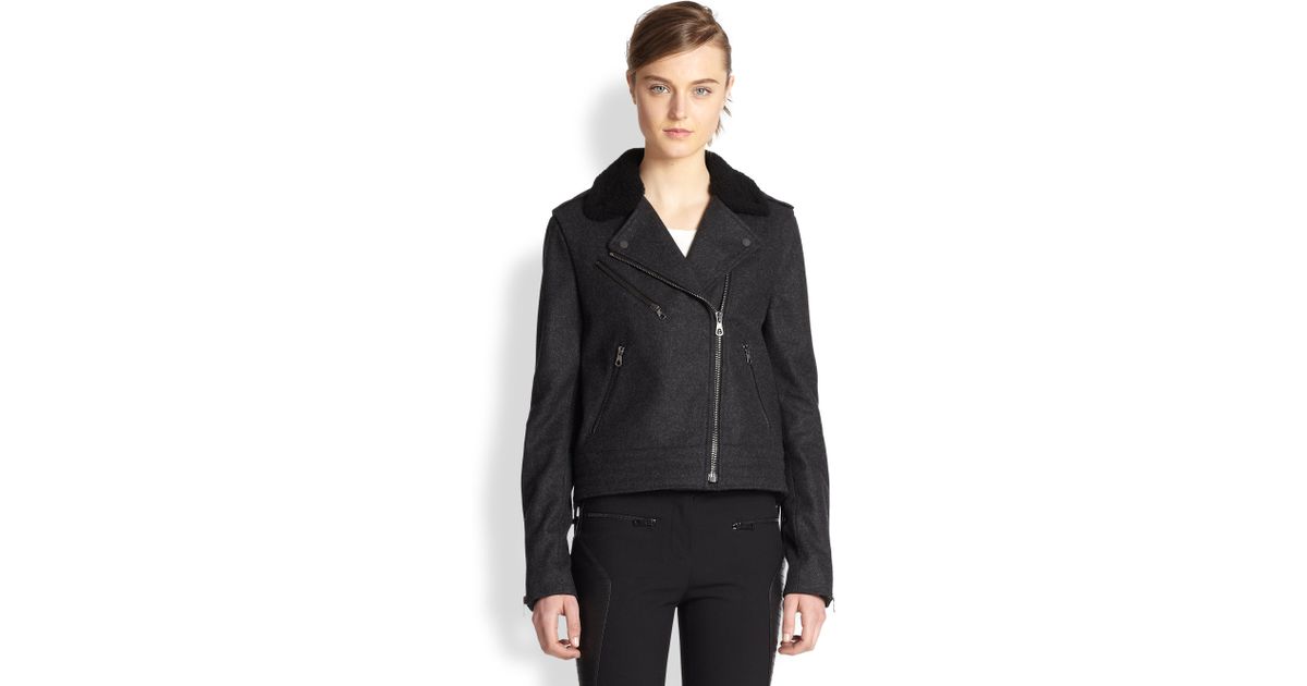 Lyst Rag Bone Bowery Shearling Trimmed Removable Sleeve Biker Lyst Rag Bone Bowery Shearling Trimmed Removable Sleeve Biker Jacket In Gray