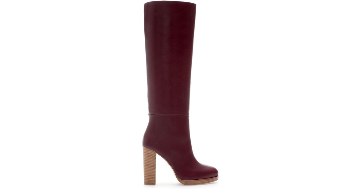 leather ankle boots with block heel zara