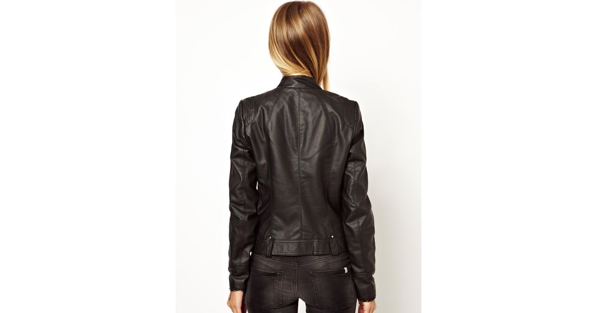 Dr Denim Vero Moda Distressed Leather Look Biker Jacket In Black Lyst