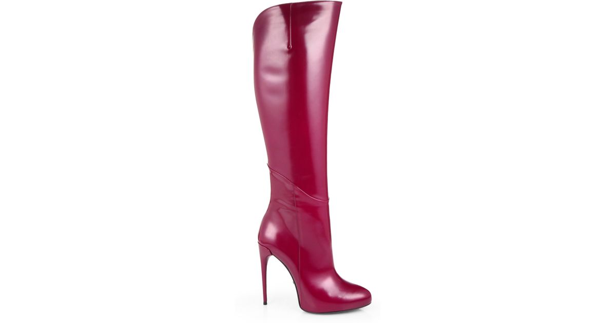 Lyst - Gucci Patent Leather Kneehigh Boots in Pink