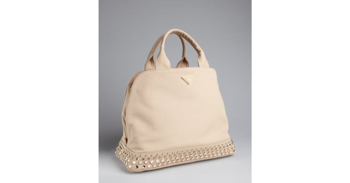 Prada Rope Canvas Jeweled Base Top Handle Bag in Beige (silver) | Lyst