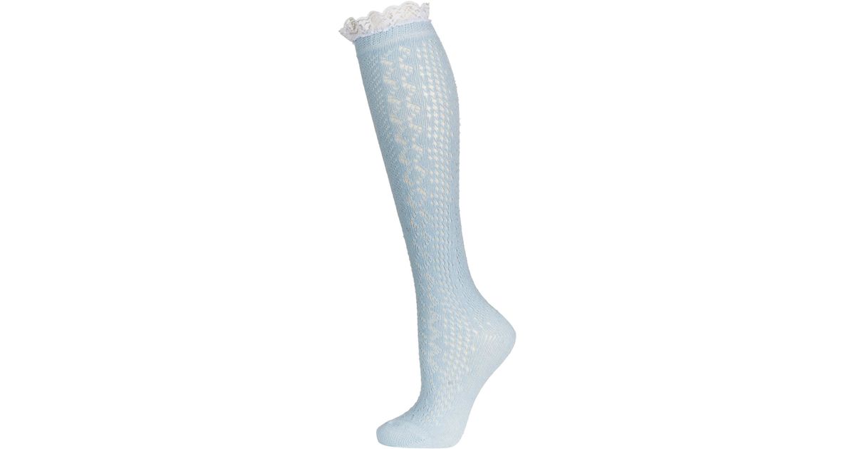 Lyst Blue Lace Trim Knee High Socks in Blue