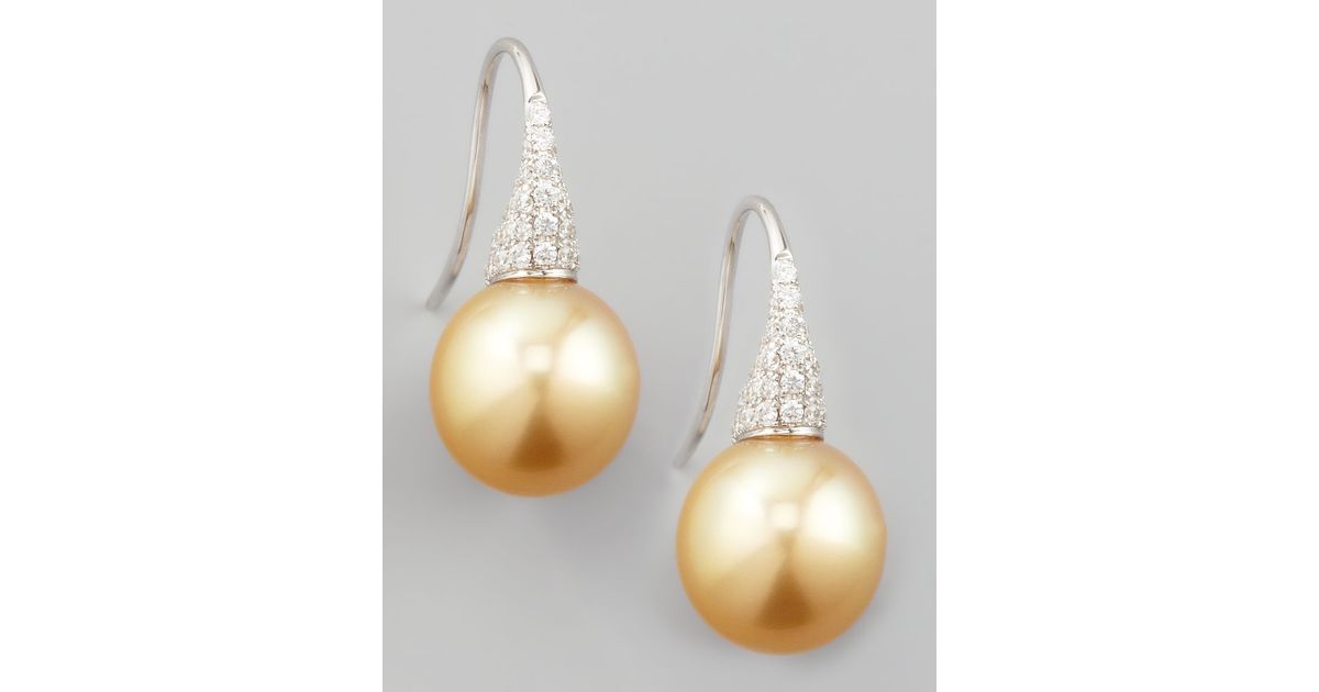Lyst Eli Jewels Golden South Sea Pearl Diamond Drop Earrings In Lyst Eli Jewels Golden South Sea Pearl Diamond Drop Earrings In Metallic