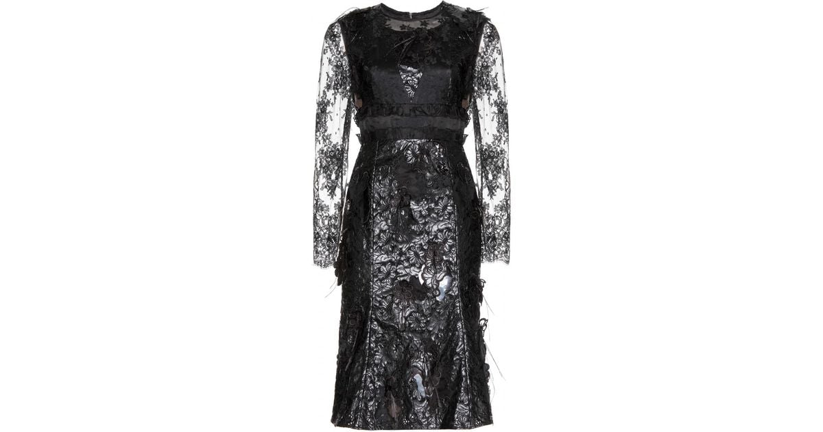Lyst - Erdem - Bobin Embellished Faux Leather And Lace Dress - Black in ...
