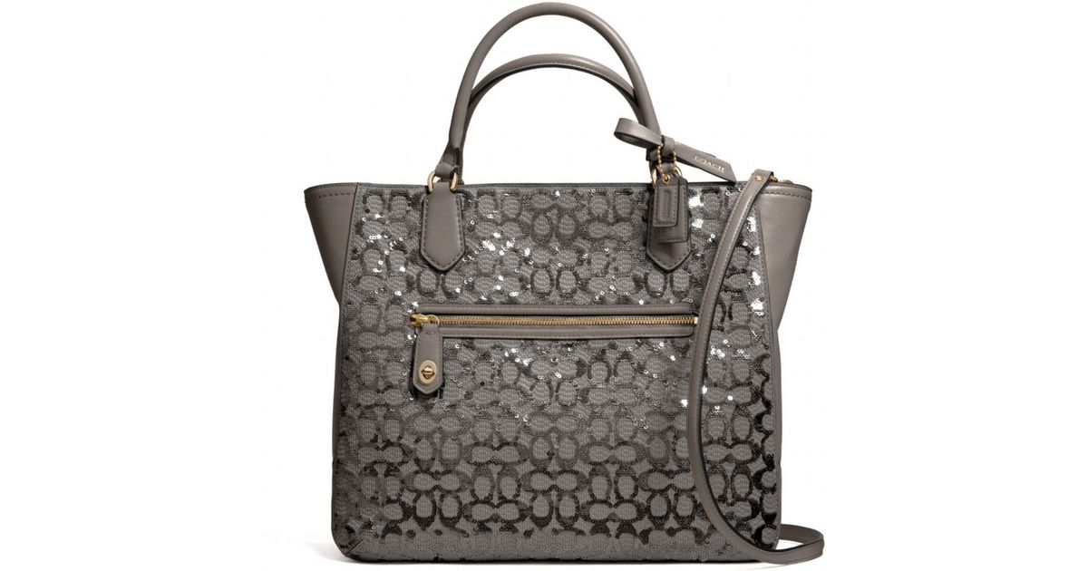 Lyst Coach Poppy Small Blaire Tote In Sequin Signature C Fabric Lyst Coach Poppy Small Blaire Tote In Sequin Signature C Fabric Gray