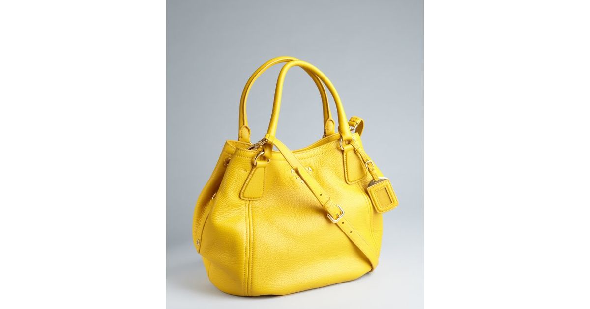 Prada Mimosa Pebbled Leather Convertible Hobo Bag in Yellow ...