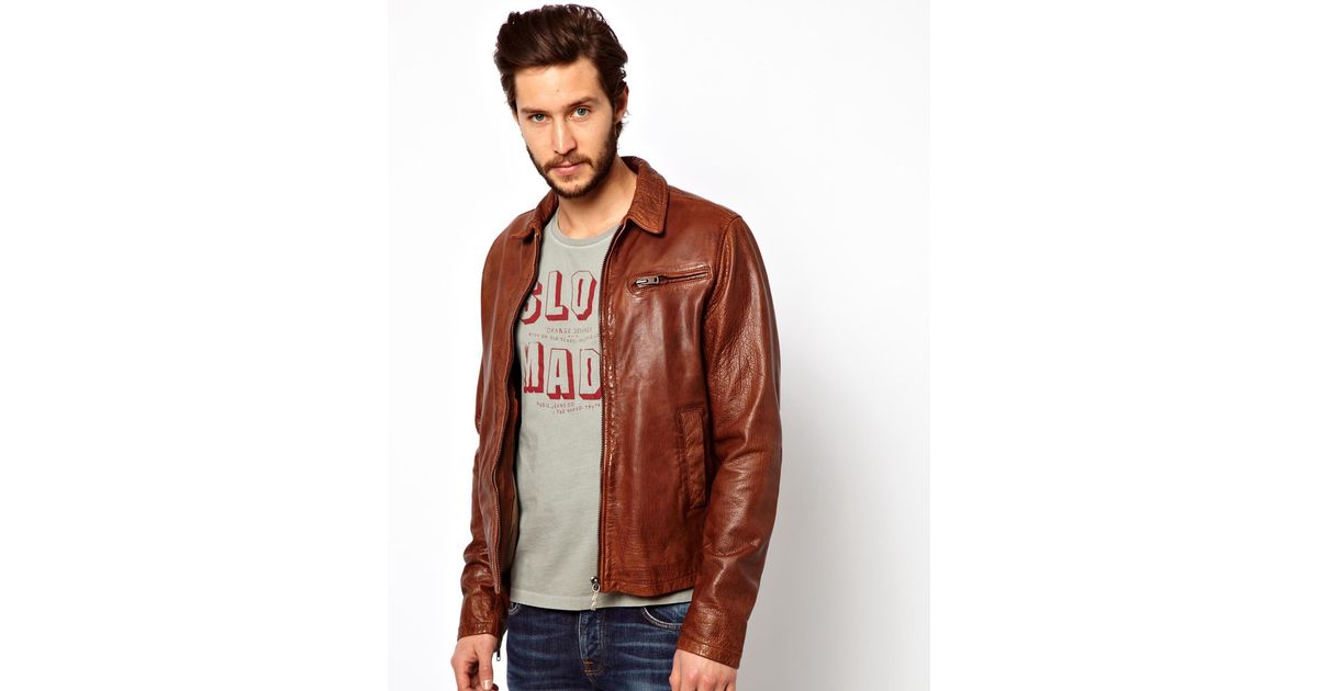 Nu Jeans Leather Jacket Ervin 50s Biker In Brown For Men Lyst
